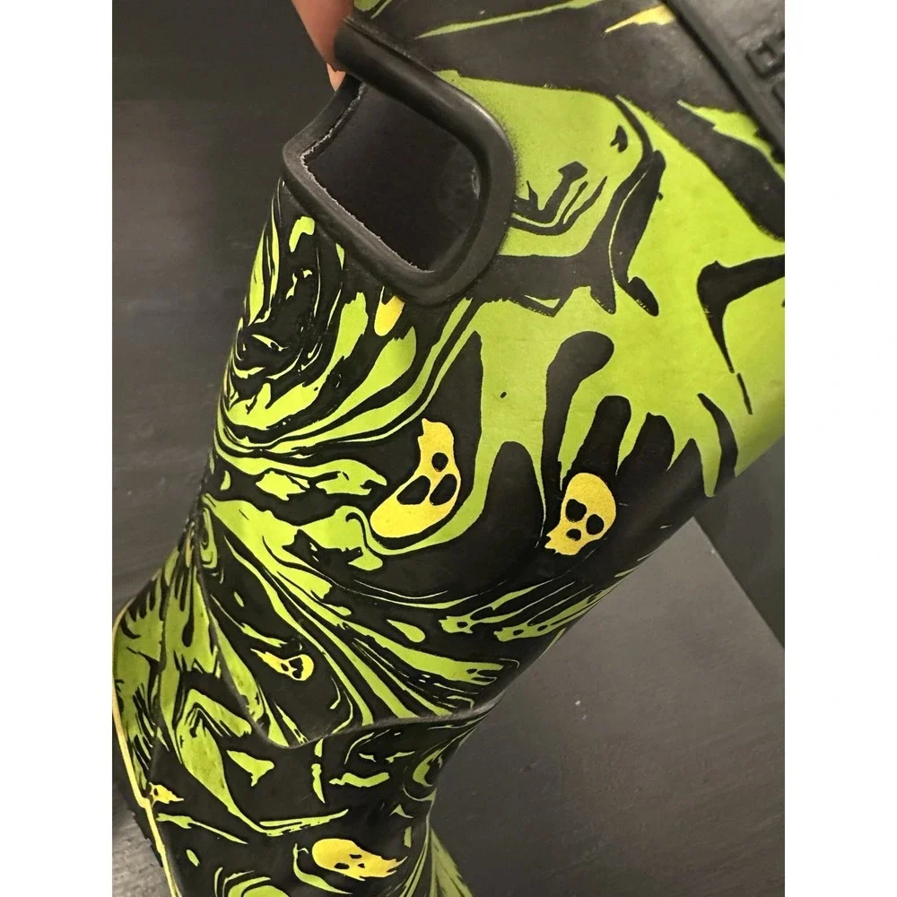 Bogs Rain Boots Youth Unisex 3 Neo Classic Spooky Yellow Green Waterproof Rubber
